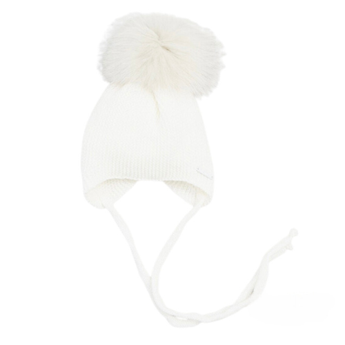 Pangasa Ivory Knit Tie Pom Pom Hat