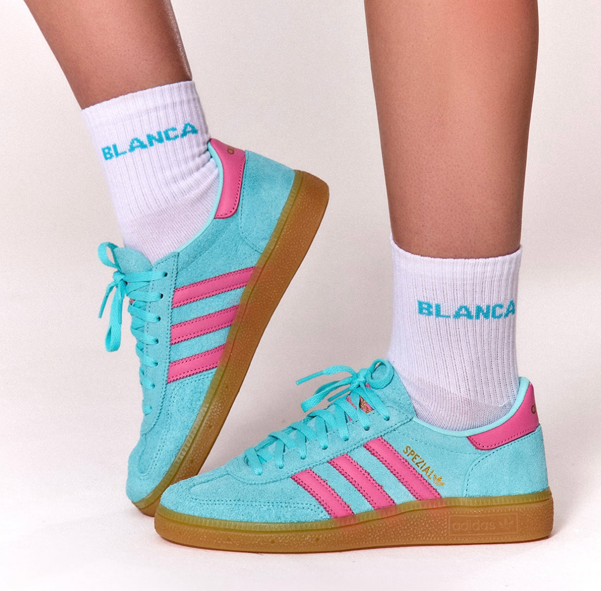 Blanca Sport Girls White/Aqua Logo Socks