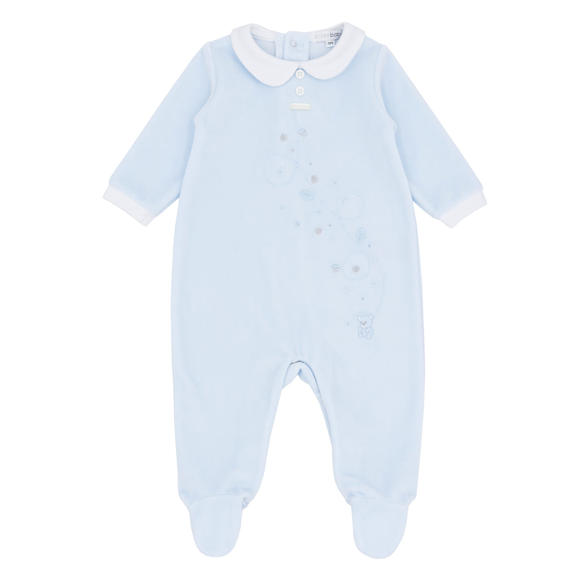 Blues Baby Blue Velour Bear Babygrow