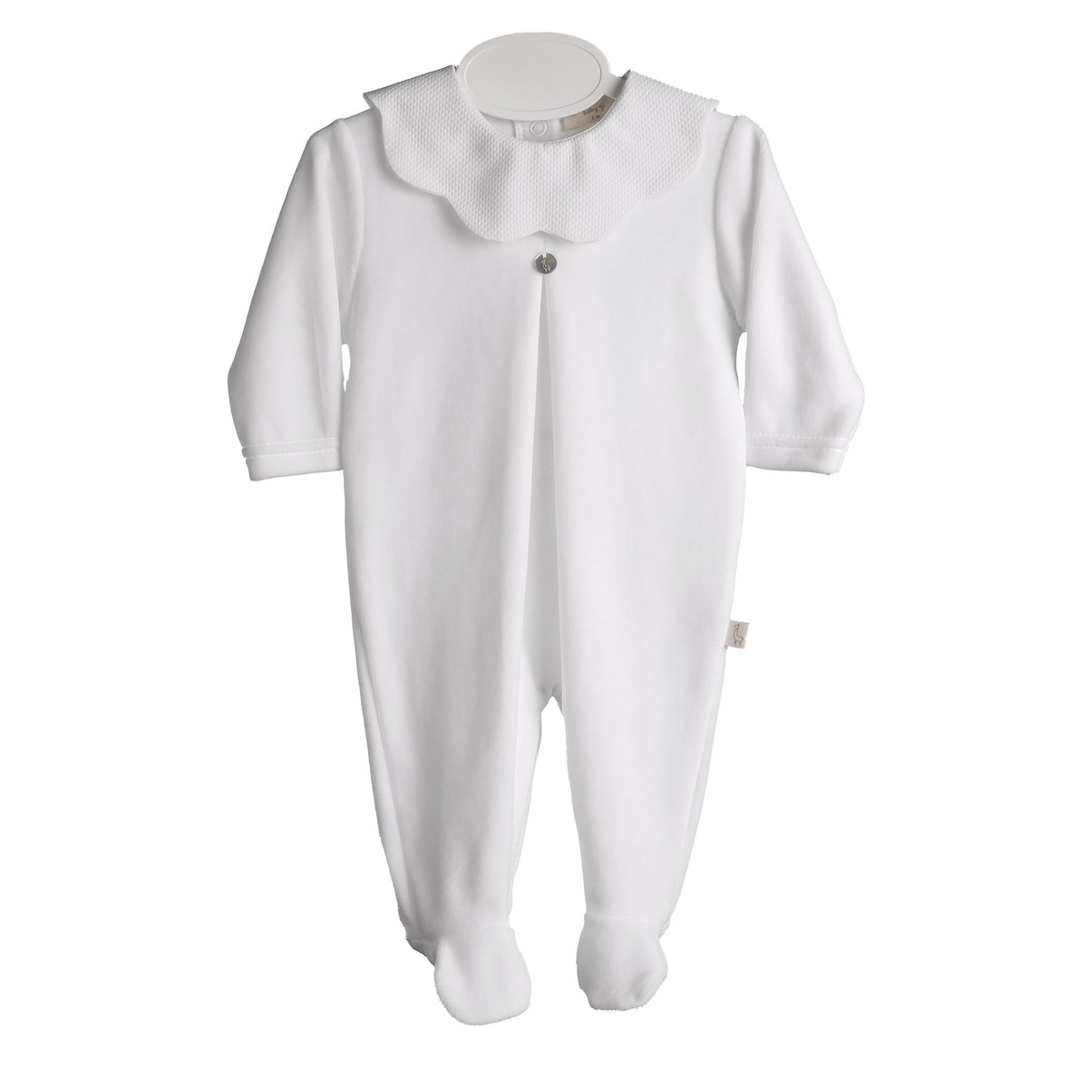 Baby Gi White Velour Scallop Collar Babygrow
