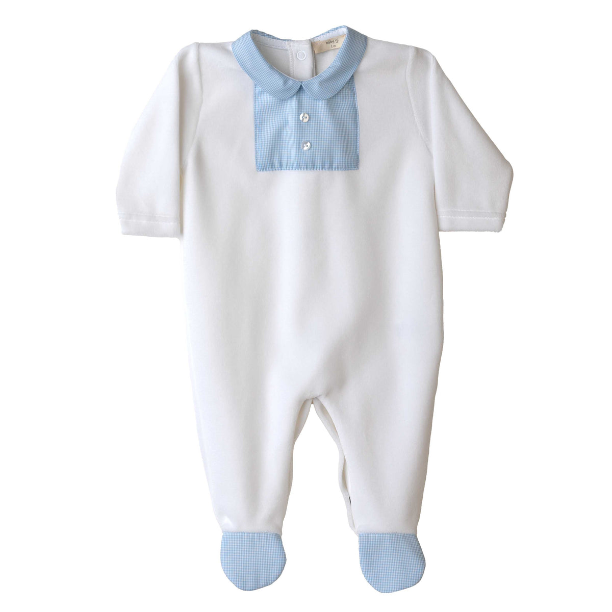 Baby Gi White Velour Gingham Babygrow