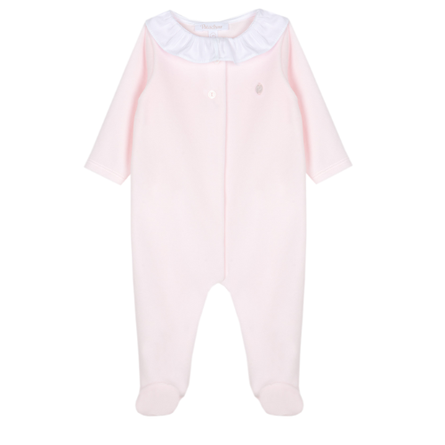 Patachou Baby Pink Velour Frill Collar Babygrow