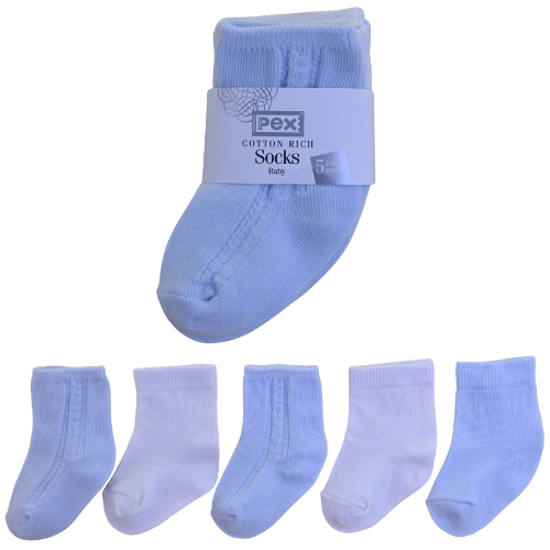Pex Baby White/Blue 5 Pack Socks