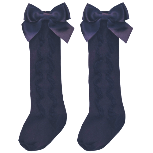 Pex Navy Bow Grazia Knee Socks