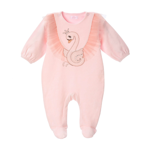 Sofija Pink Velour Jasmina Swan Babygrow