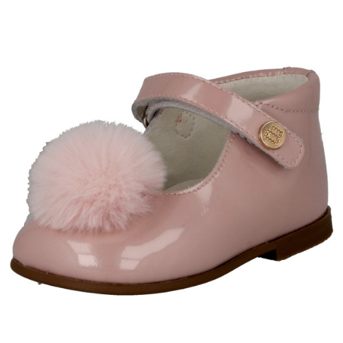 Andanines Nude Patent Pom Pom Dolly Shoes