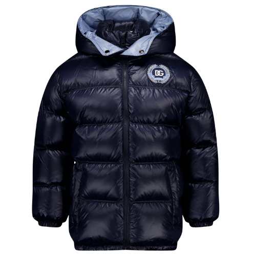 Dolce Gabbana Boys Navy DG Crest Coat Nuvola Childrenswear
