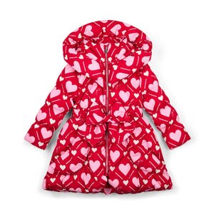 A Dee Girls Lauren Red Heart Print Coat