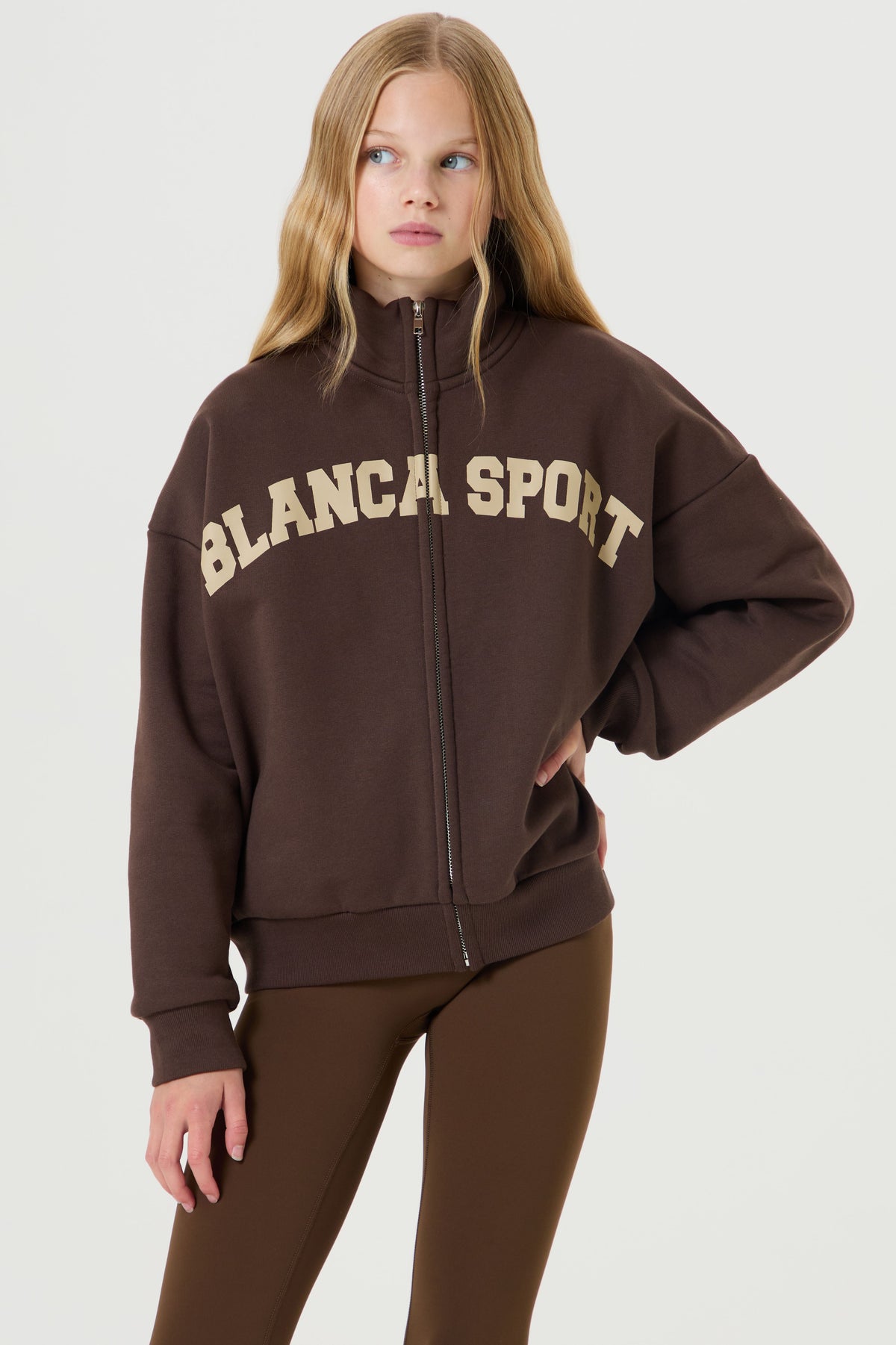 Blanca Sport Girls Brown Oversized Zip Sweatshirt