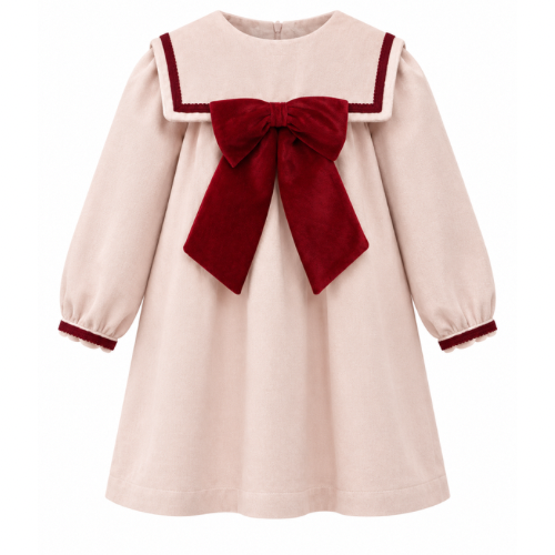 Be Chic Baby Pink/Burgundy Bow Velvet Dress