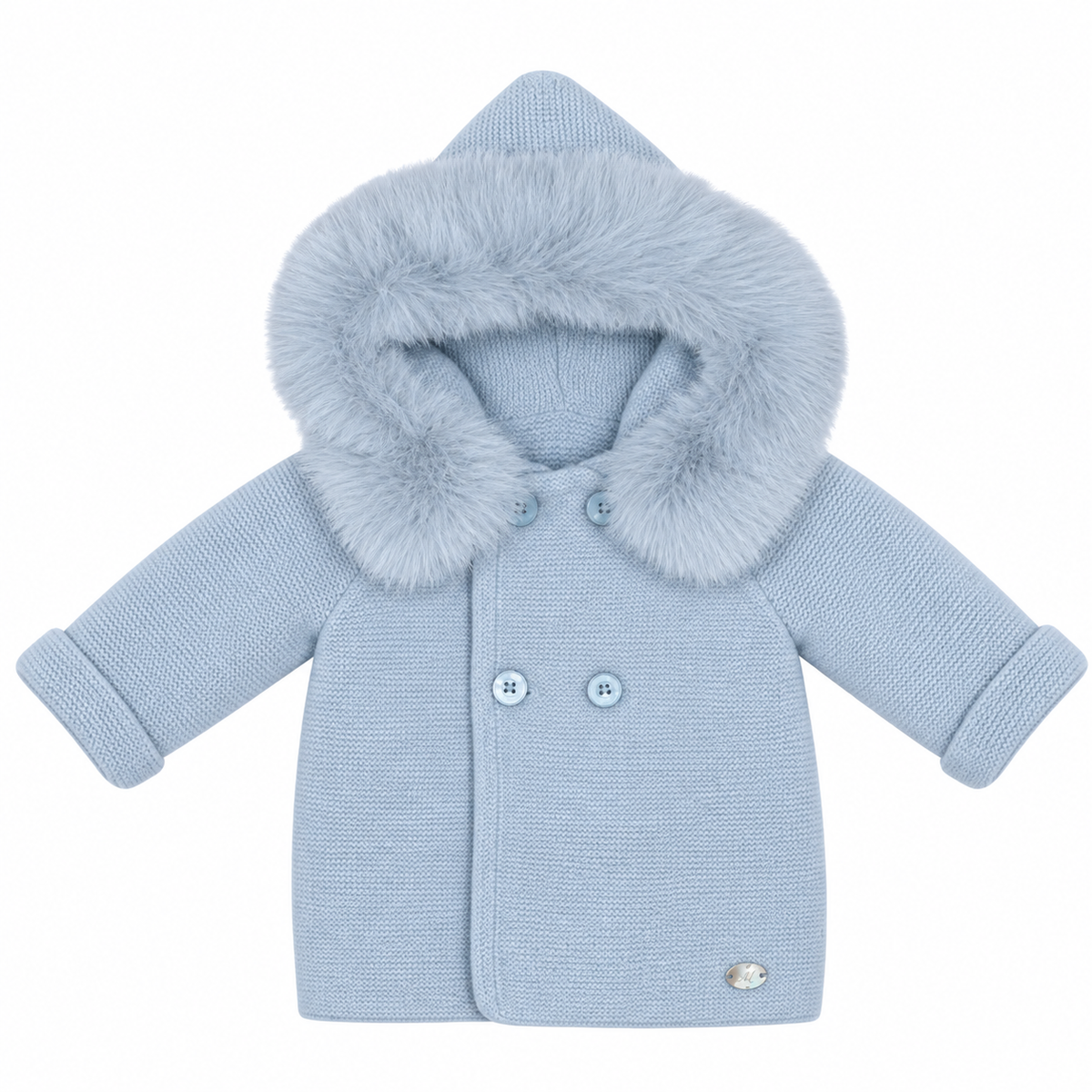 Martin Aranda Dusty Blue Fur Hood Knit Jacket