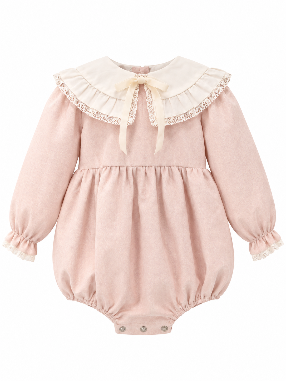 Be Chic Baby Pink Lace Bow Velvet Romper