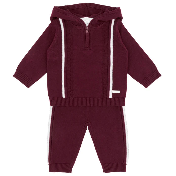 Blues Baby Burgundy Knit Hooded Set