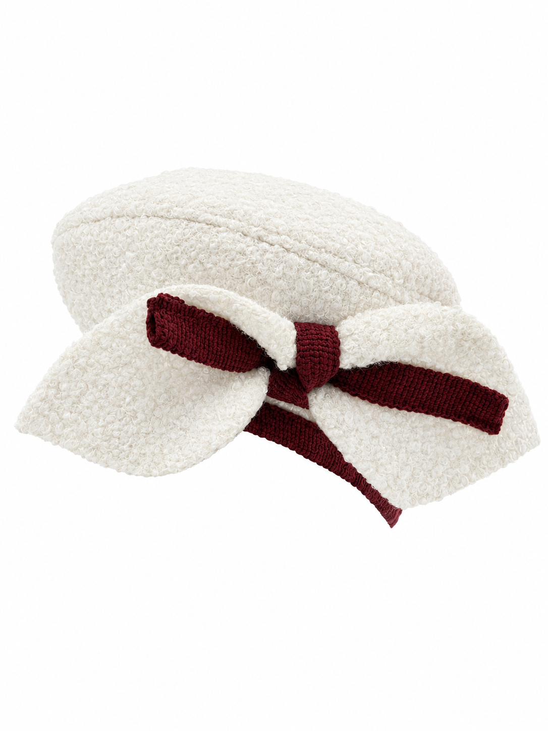 Be Chic Ivory/Burgundy Boucle Beret