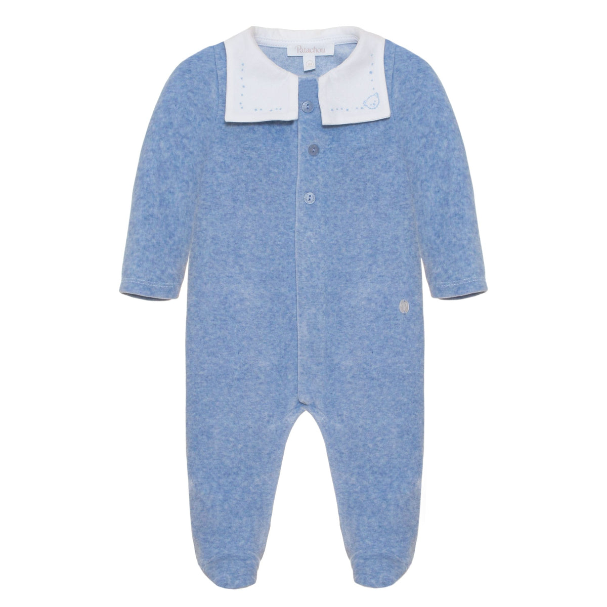 Patachou Baby Boys Blue Velour Babygrow