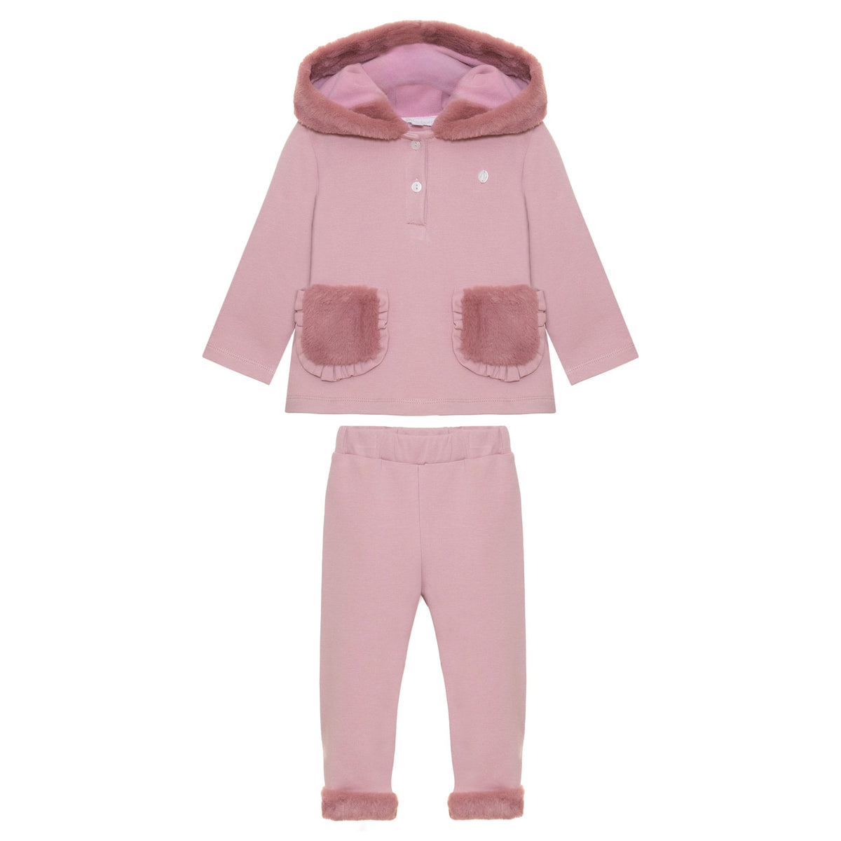 Patachou Baby Girls Pink Faux Fur Jogsuit