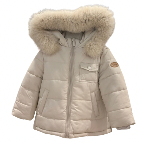 Bimbalo Boys Beige Pocket Fur Hooded Coat