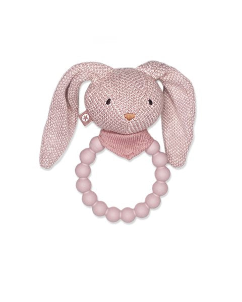 Small Stuff Pink Rabbit Silicone Teething Rattle