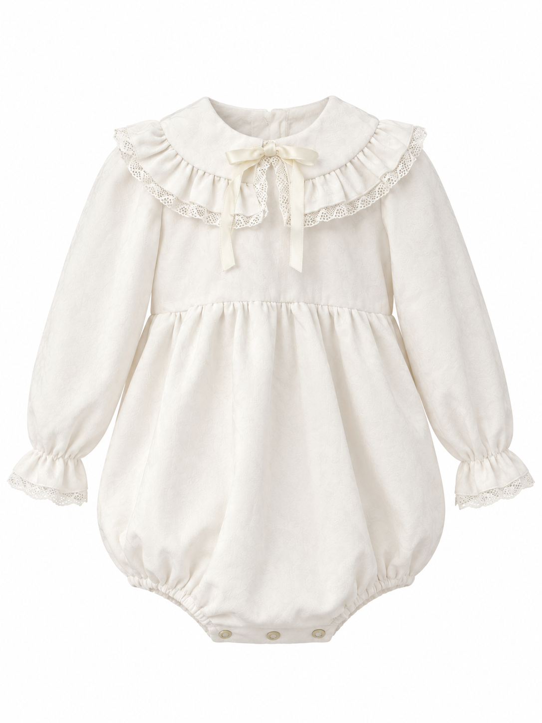 Be Chic Baby Ivory Lace Bow Velvet Romper