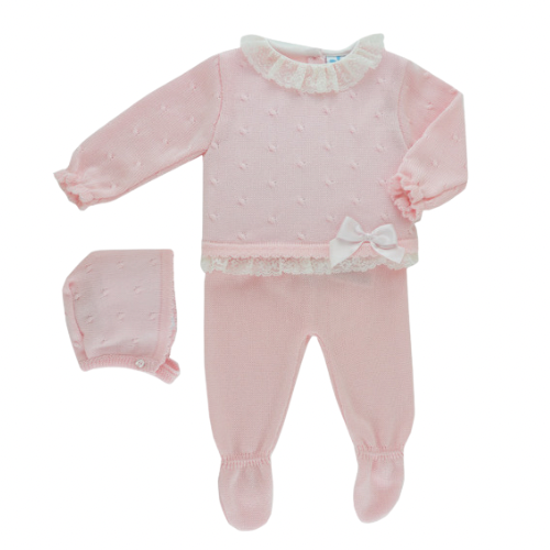Sardon Baby Girls Pink Lace & Bow Outfit