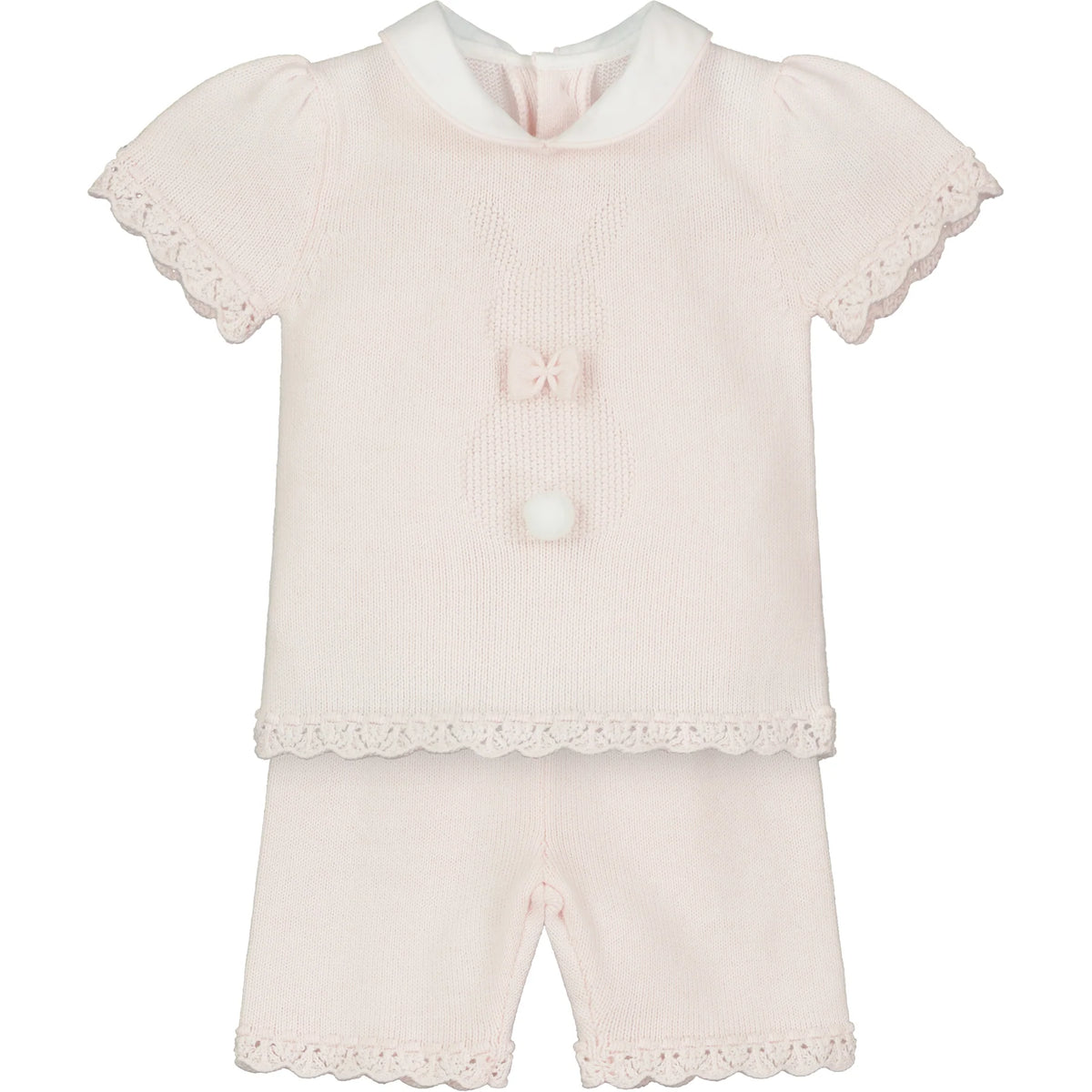 Emile et Rose Baby Pink Knit Bunny Shorts Set