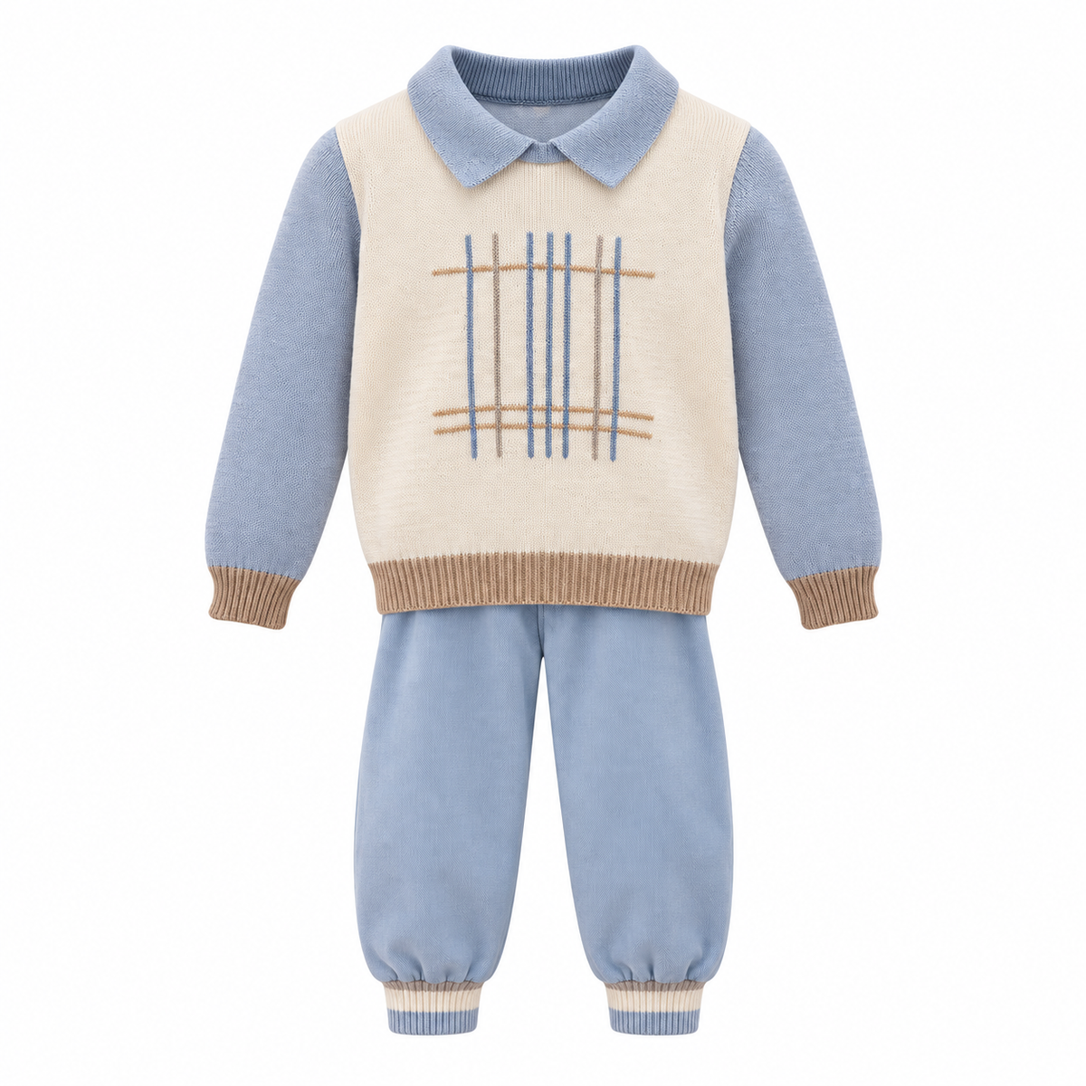 Bimbalo Baby Boys Beige/Blue Trouser Set