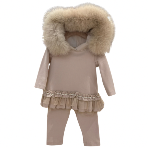 Bimbalo Baby Girls Beige Fur Hood Outfit