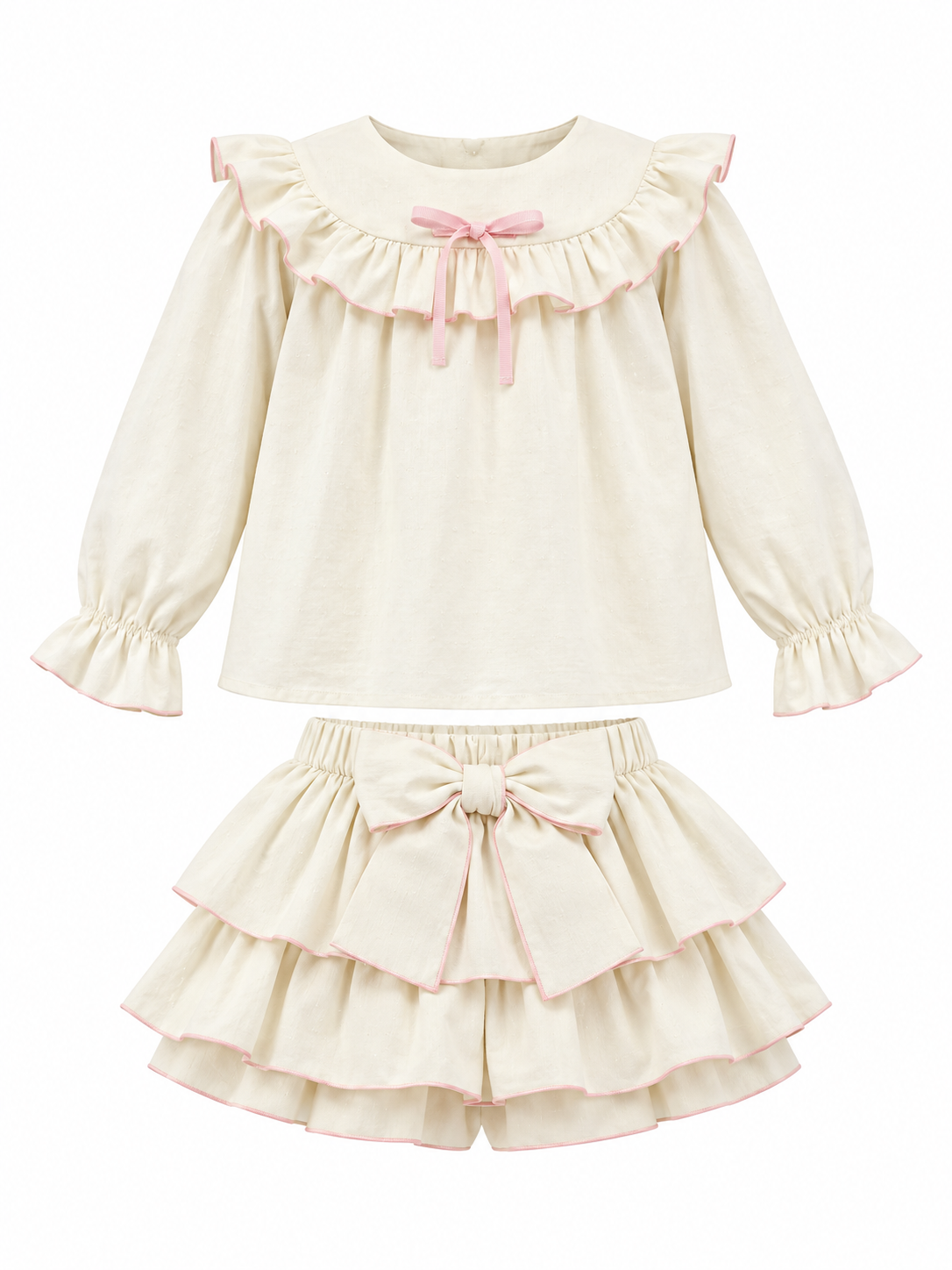 Phi Girls Cream/Pink Bow Shorts Set