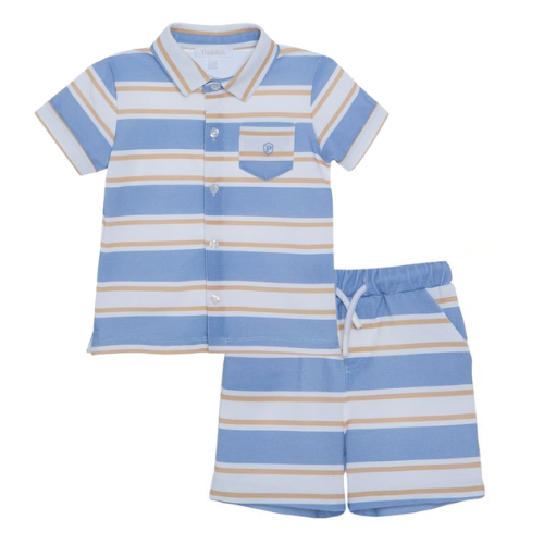 Patachou Baby Blue Stripe Polo Shorts Set