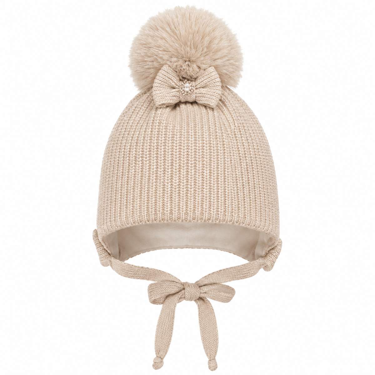 Jamiks Girls Beige Bow Pom Pom Maddie Hat