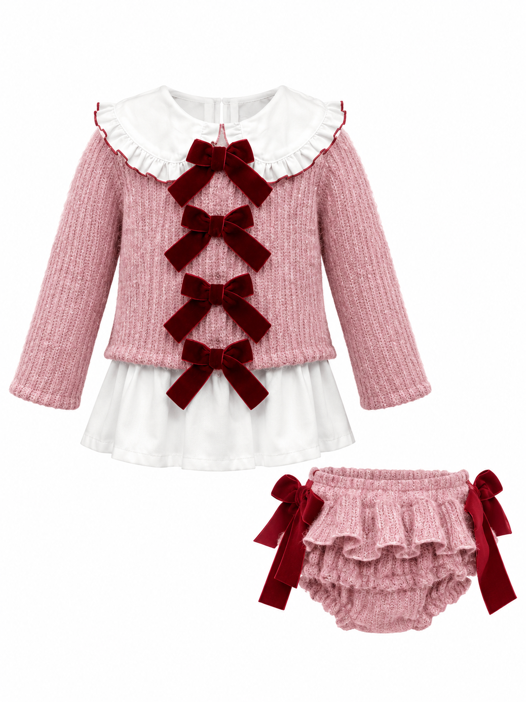Phi Baby Pink/Burgundy Bow Bloomers Set
