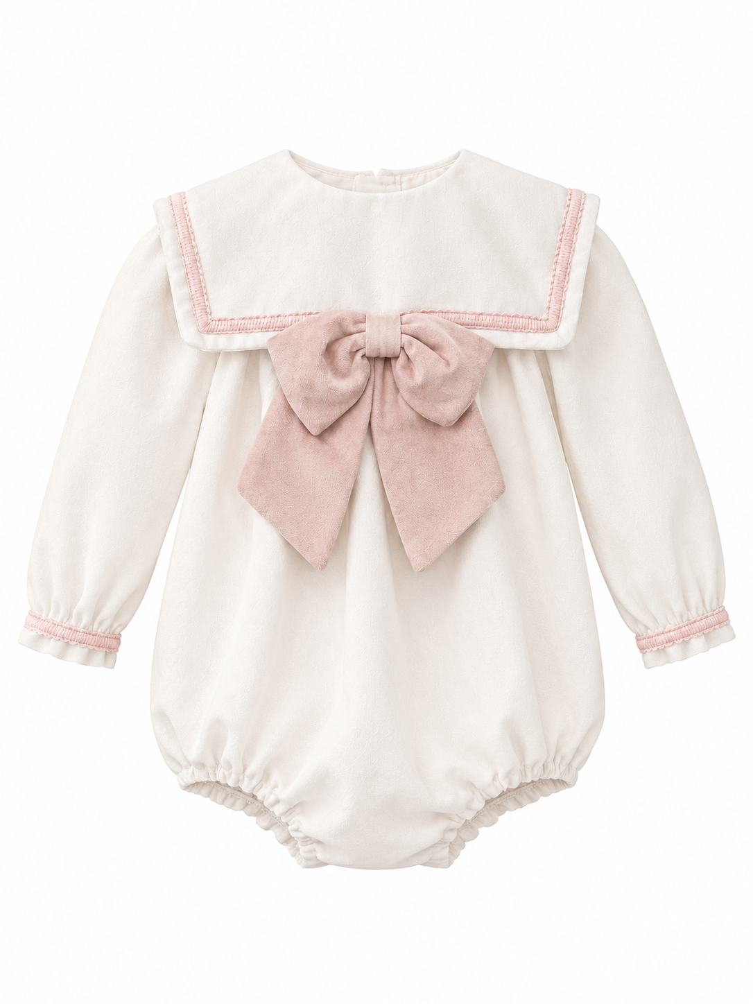 Be Chic Baby Ivory/Pink Bow Velvet Romper