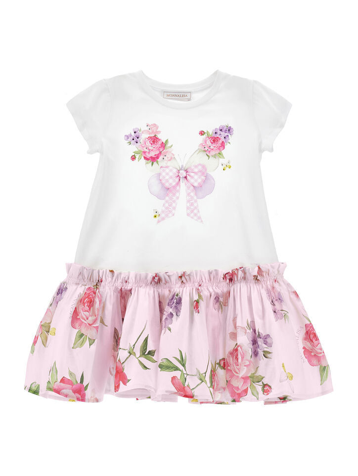 Monnalisa Girls Drop Waist Flower Dress