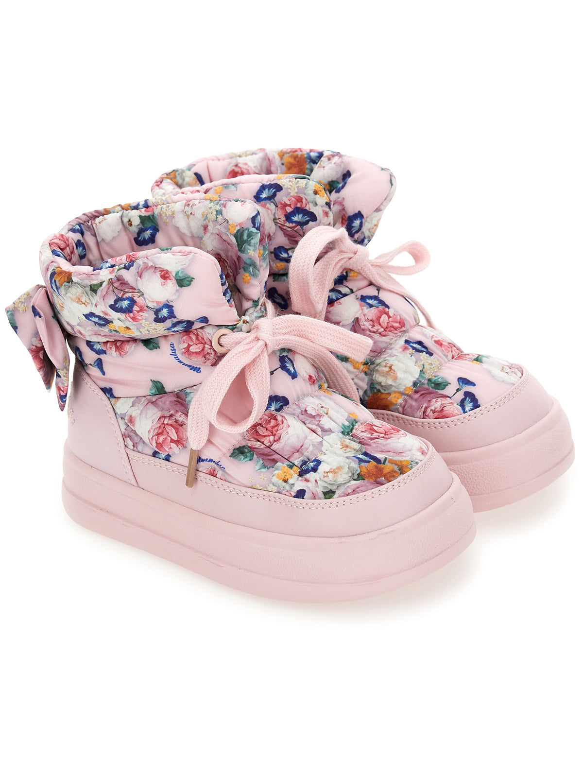 Monnalisa Girls Pink Floral Bow Boots