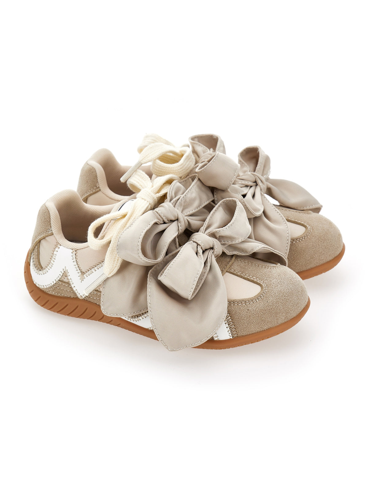 Monnalisa Girls Beige Suede Bow Trainers