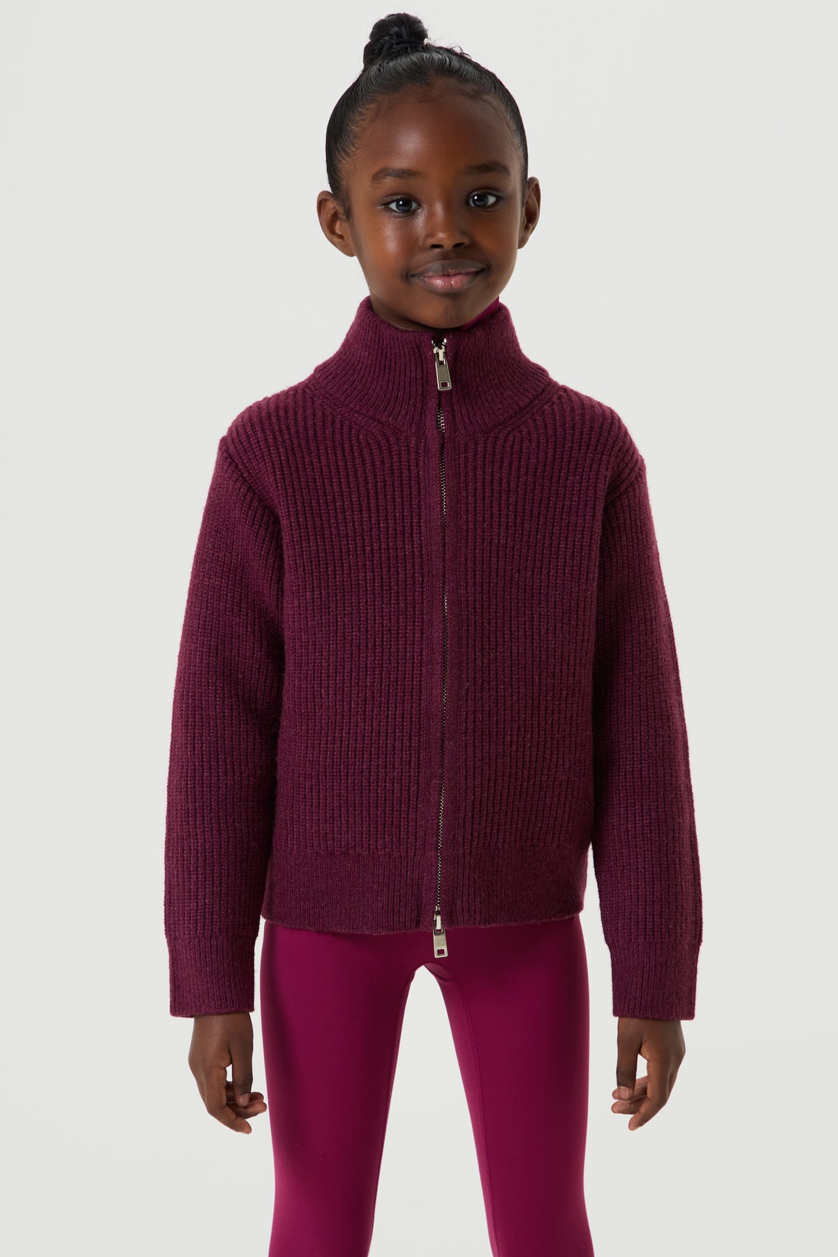 Blanca Sport Girls Plum Knit Zip Sweatshirt