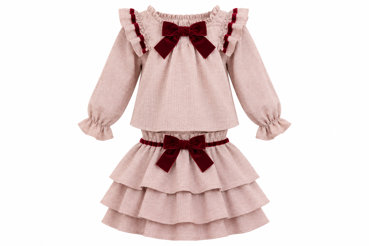 Puro Mimo Pink & Burgundy Skirt Set