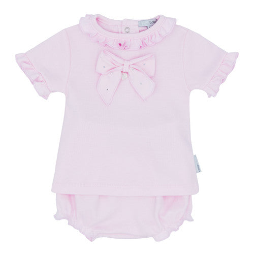 Blues Baby Pink Bow Bloomers Set