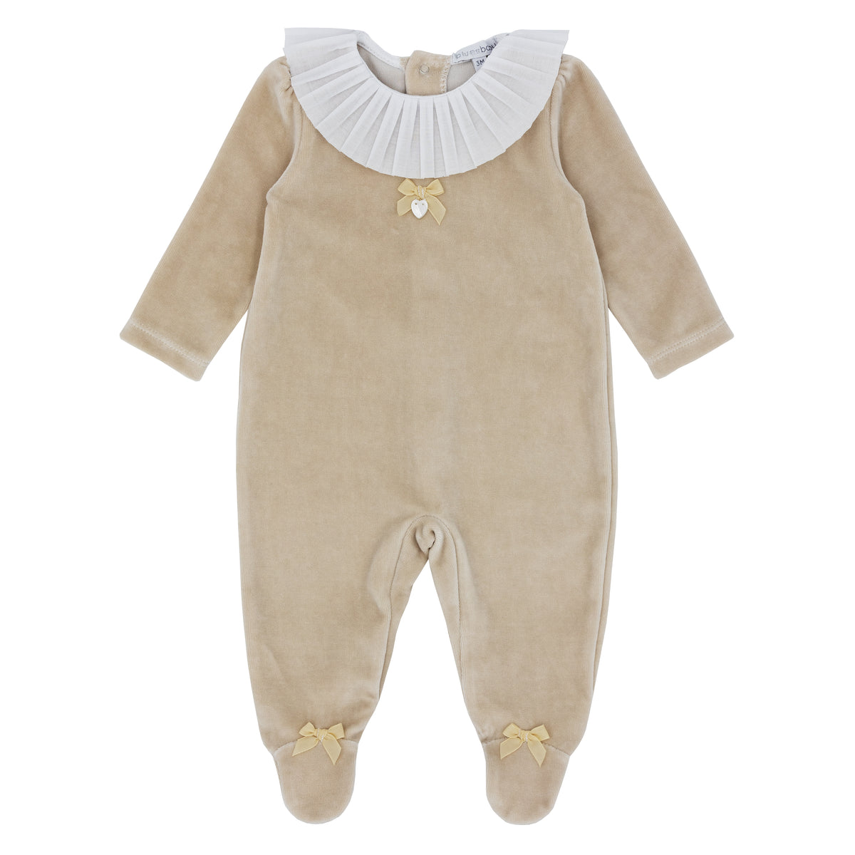 Blues Baby Beige Frill Velour Babygrow