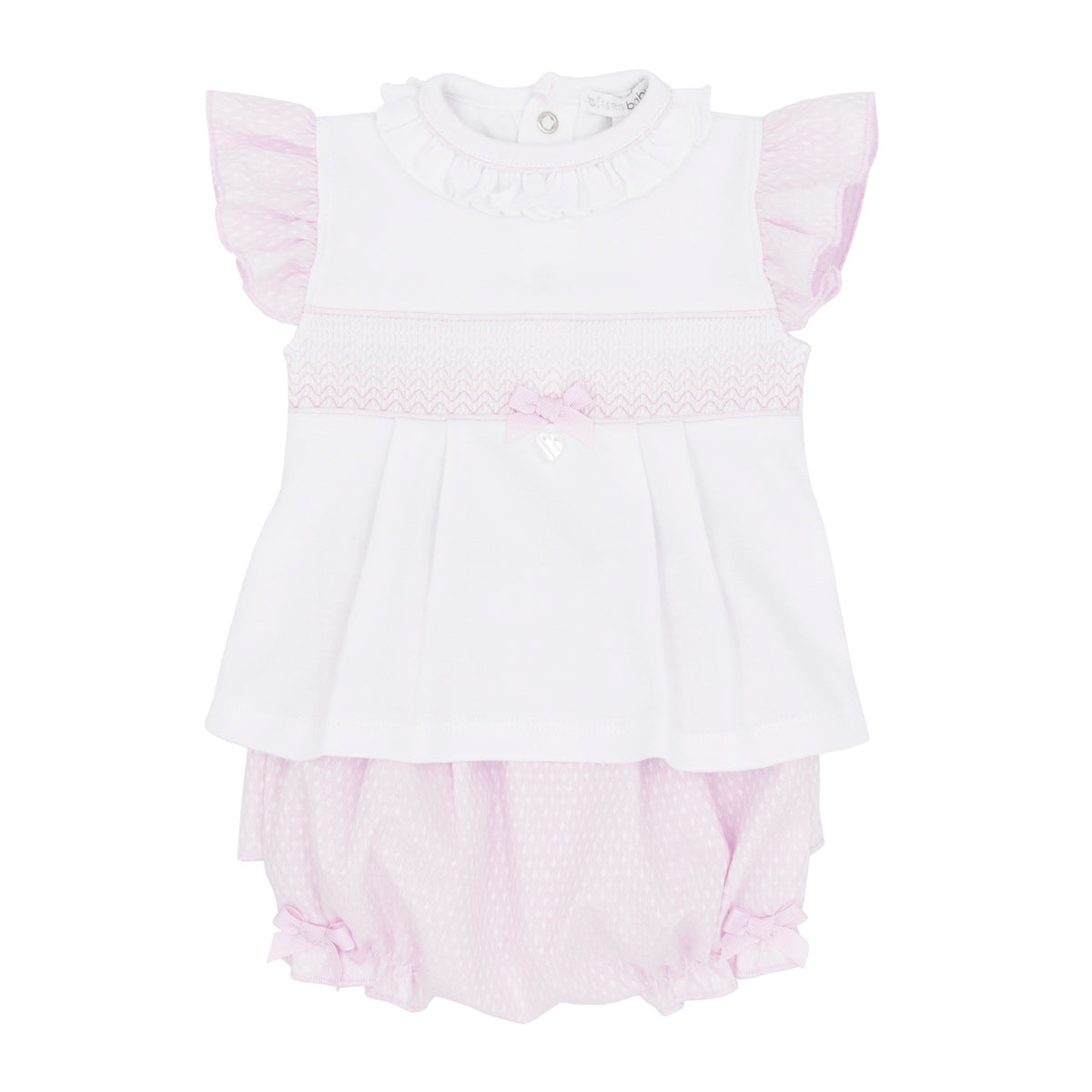 Blues Baby Pink Smock Bloomer Set