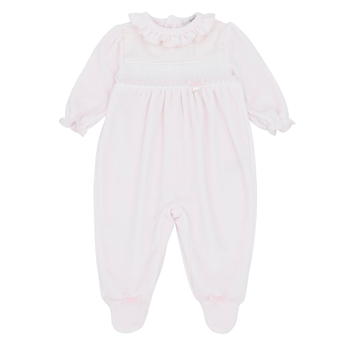 Blues Baby Pink Velour Smocking Babygrow