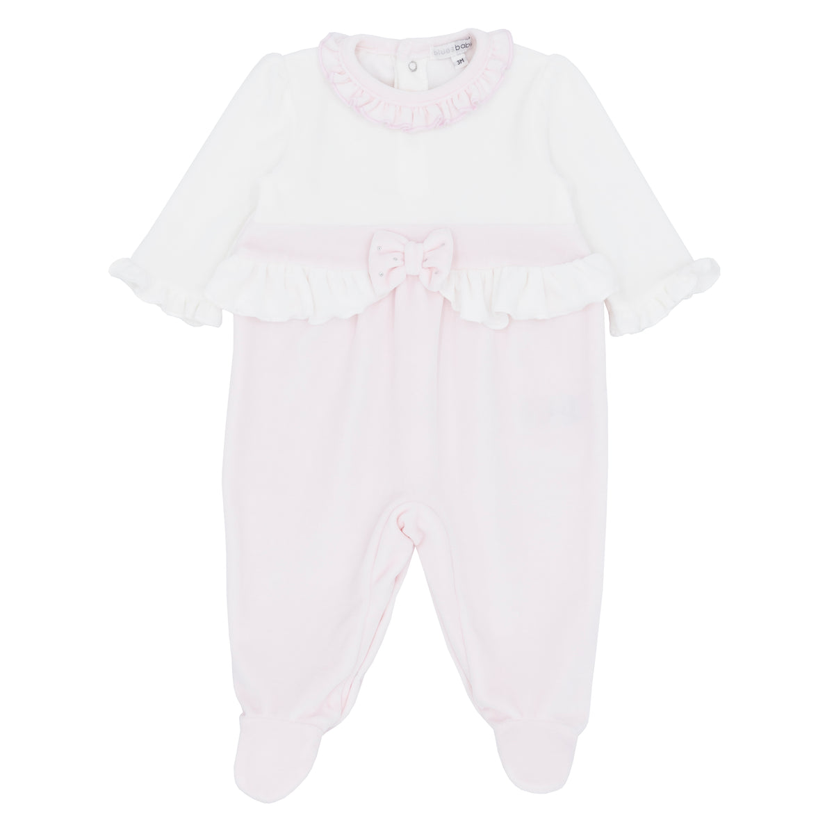 Blues Baby Pink & Ivory Velour Bow Babygrow