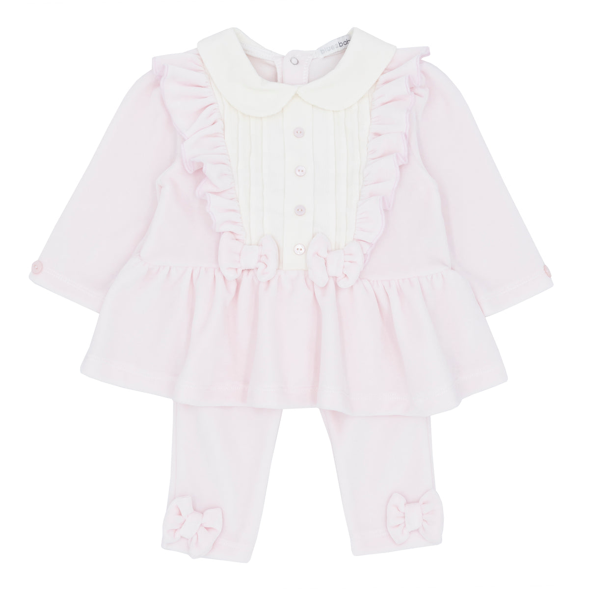 Blues Baby Pink Velour Bow Leggings Set