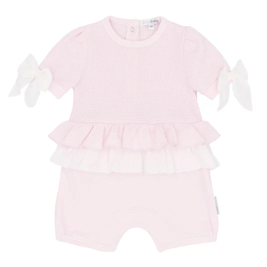 Blues Baby Pink Textured Bow Romper