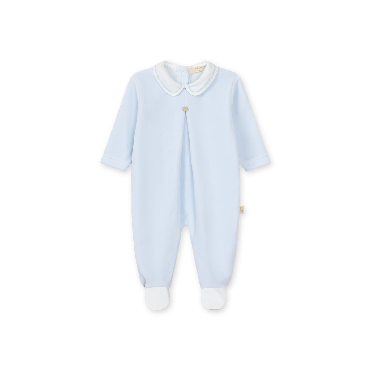 Baby Gi Blue Velour Pleat Babygrow