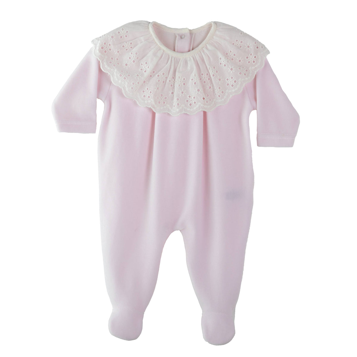 Baby Gi Pink Velour Broderie Anglaise Babygrow