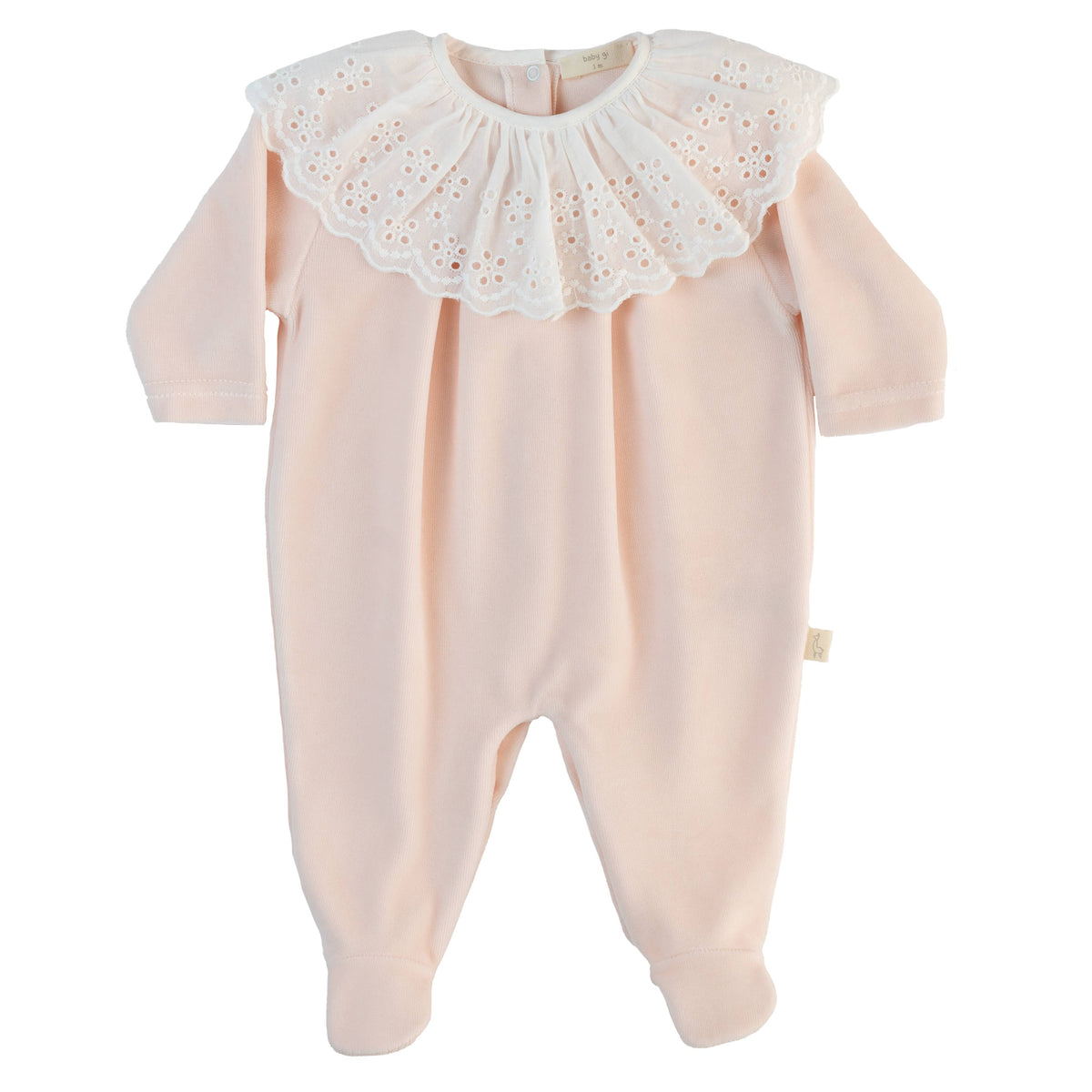 Baby Gi Peach Velour Broderie Anglaise Babygrow