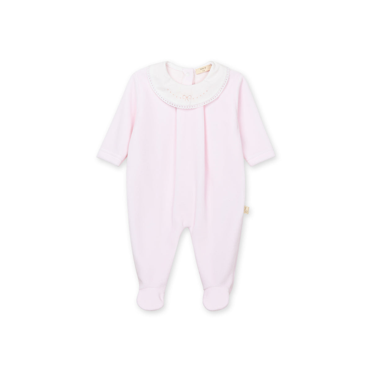 Baby Gi Pink Velour Bow Collar Babygrow