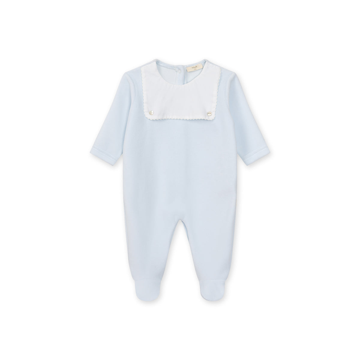 Baby Gi Blue Velour Scallop Edge Babygrow