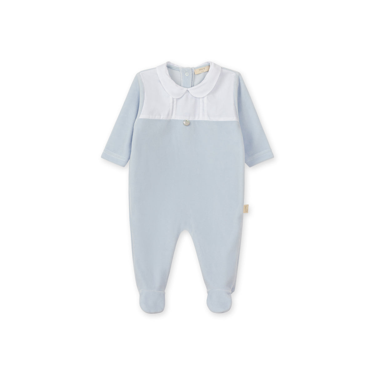 Baby Gi Blue Velour Contrast Babygrow